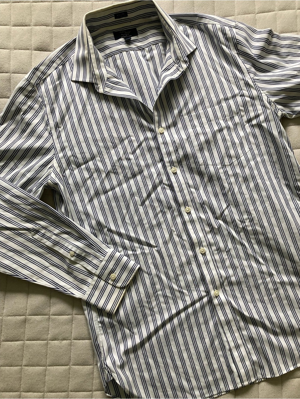 J. Crew Men’s White Dress Shirt with Navy Stripes